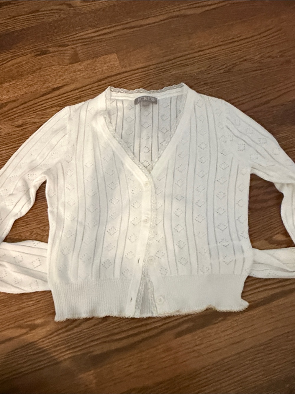 J. Crew Cream Eyelet V-Neck Button Cardigan Size XS